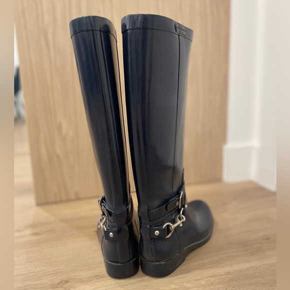 Coach Rain Boots. Gently worn. Size 8. Navy with silver buckle details. - Picture 5 of 5